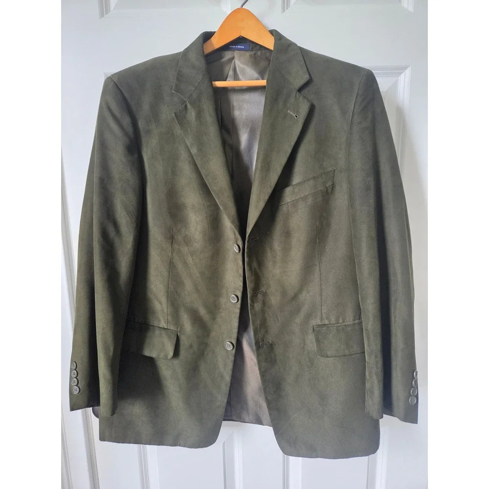 Mens Olive Green Faux Suede 3-Button Blazer Sport Coat 41R Derby Fall Preppy